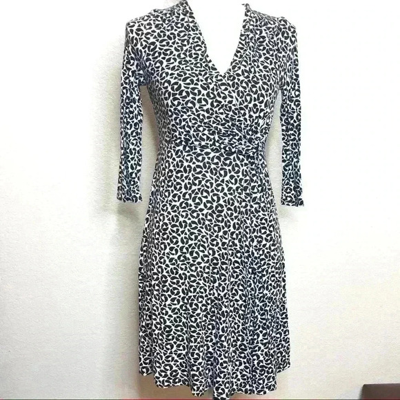 SOMA Black and White Faux Wrap Dress Knee Length S - Picture 1 of 5